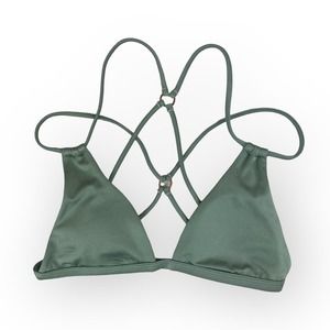 Kendall + Kylie Bikini Top Triangle Strappy Ring Green Small